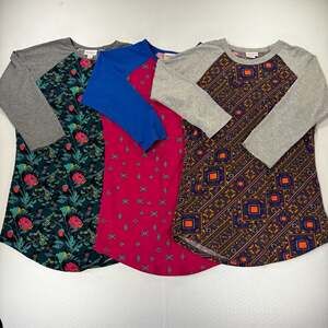 Lot of 3 LuLaRoe Randy Baseball Raglan 3/4 Sleeve Tees Size XS Floral Geometric
